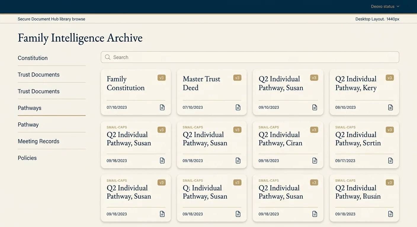 The Family Intelligence Archive as the family reads it: a searchable, access-scoped list